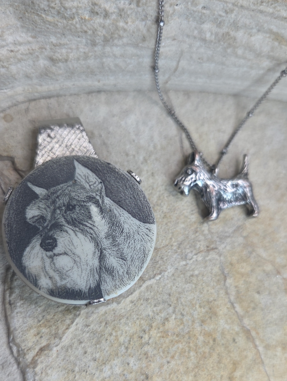 Vintage Schnauzer Dog Money Clip And Pendant Necklace Bundle Lot